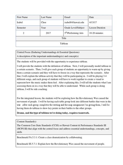 Tableau Lesson Pdf Educational Assessment Learning