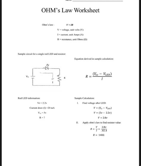 Solved Ohms Law Worksheet Ohms Law V Ir V Voltage Unit