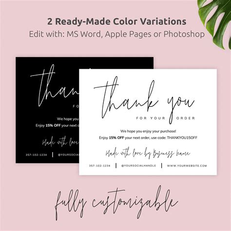 Printable Business Thank You Card Template Thank You For Your Order