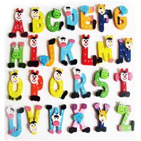 26pcs Wooden Cartoon Letter Alphabet A Z Magnets Refrigerator Stickers