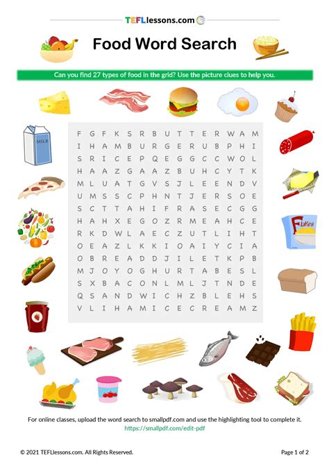 Printable Food Word Search Puzzles