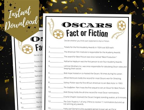 Oscars Party Fact Or Fiction Trivia Game Fun Oscar Night Trivia Game