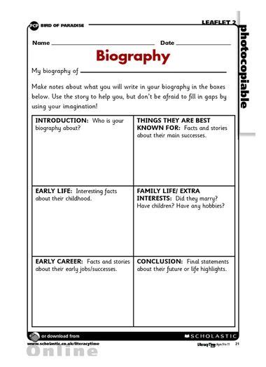 Biography Planning Frame Writing A Biography