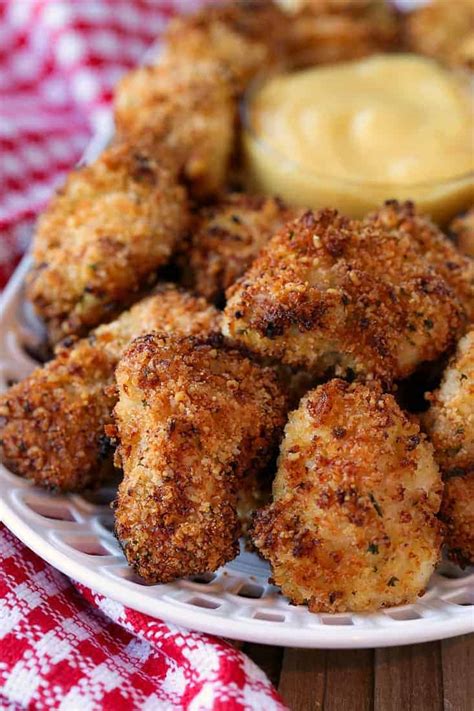 Some major components of a chicken nugget are a chicken's fat, connective tissue, nerves and bone. Air Fryer Chicken Nuggets - Mantitlement
