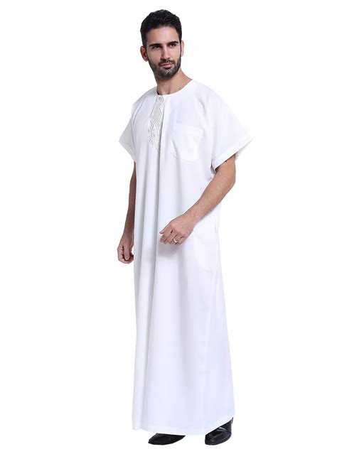 Middle East Traditional Muslim Men Summer Short Sleeve Thobe Islamic