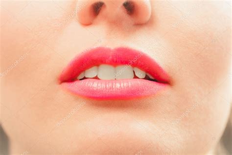 Close Up Of Woman Pink Lips Stock Photo Voyagerix