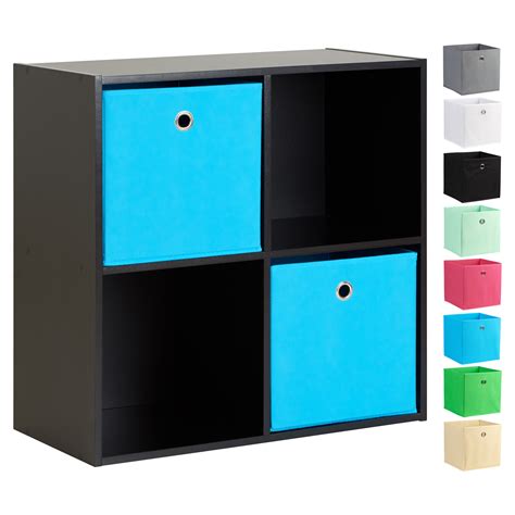 Hartleys Black 4 Cube Modular Square Shelving Unit And Fabric Storage Box