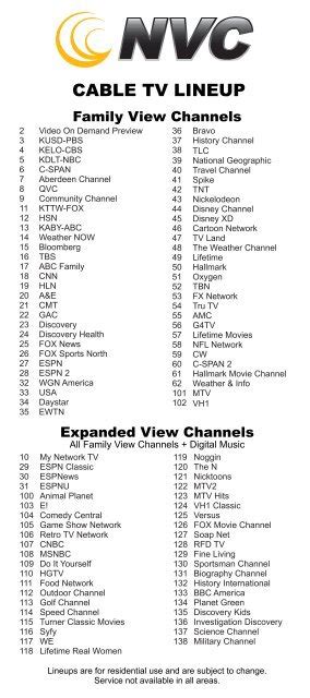 Cable Tv Lineup Nvc