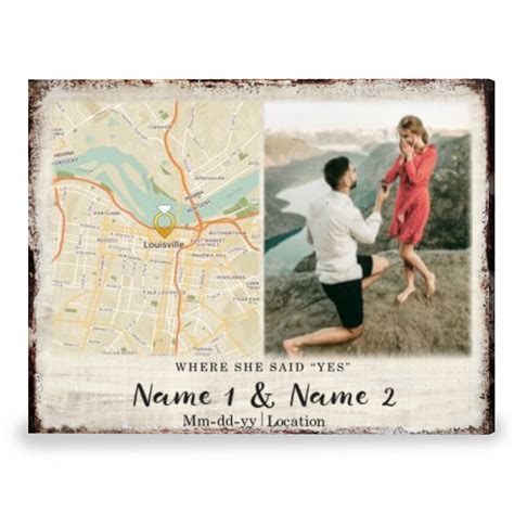 Personalized Engagement Gift Unique Gift Couple Custom Map Print Canvas