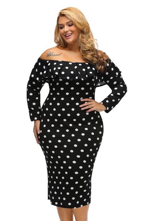 Plus Size Clothing 5x Polka Dot Off Shoulder Ruffle Dress Sexy Bodycon Sz 18 20 Ebay