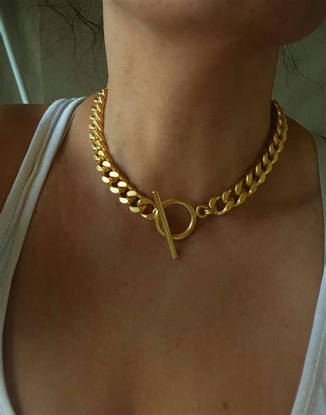 Gold Toggle Clasp Necklace For Women Link Chain Choker Statement Choker Thick Chain Choker