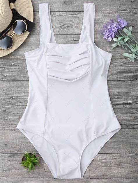 13 Off 2021 Shaping Square Neck Pleated One Piece Swimsuit In White