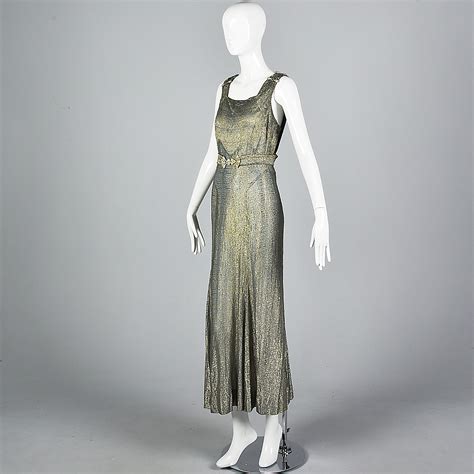 1930s Gold Lamé Evening Gown Formal Dress Hollywood Glamour Bias Cut
