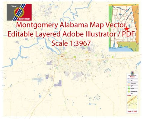 Montgomery Pdf Map Vector Alabama Us Exact City Plan Detailed Street