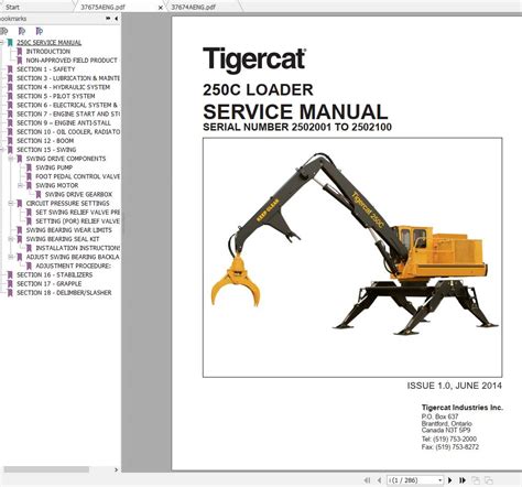 Tigercat 250C Loader 2502001 2502101 Operator S Service Manual