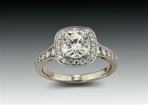 Cushion Halo Moissanite Ring Skylight Jewelers