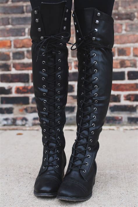 Black Lace Up Tall Riding Boot Womens Clothing