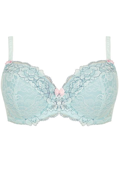 mint green and blue two tone floral lace underwired bra with moulded cups