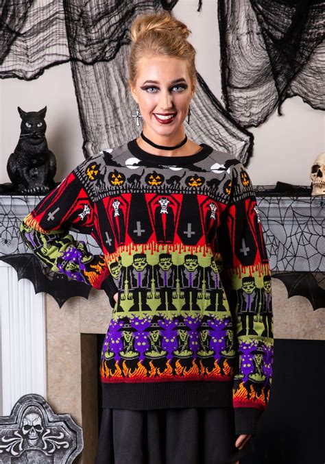 Classic Horror Monsters Fair Isle Halloween Sweater For Adults