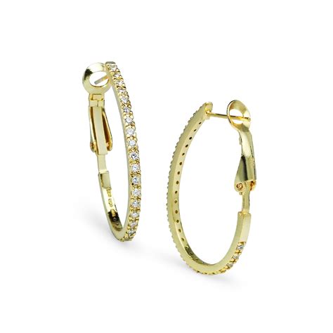 Cubic Zirconia Clutchless Oval Mm Hoop Earrings In Gold Plated