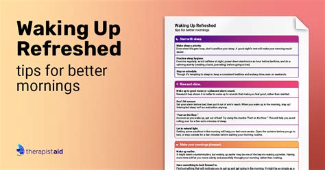 Waking Up Refreshed Tips For Better Mornings Worksheet Therapist Aid
