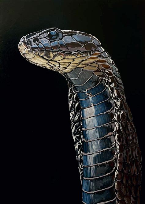 King Cobra Portrait 2021 Oil Painting By Elena Adele Dmitrenko