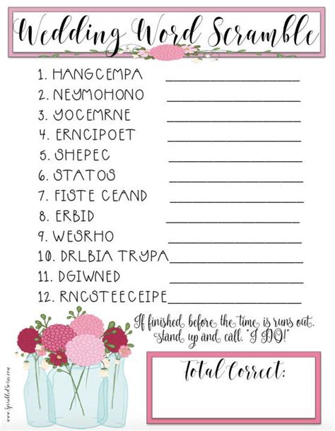 Wedding Word Scramble Bridal Shower Game Vintage Floral Etsy