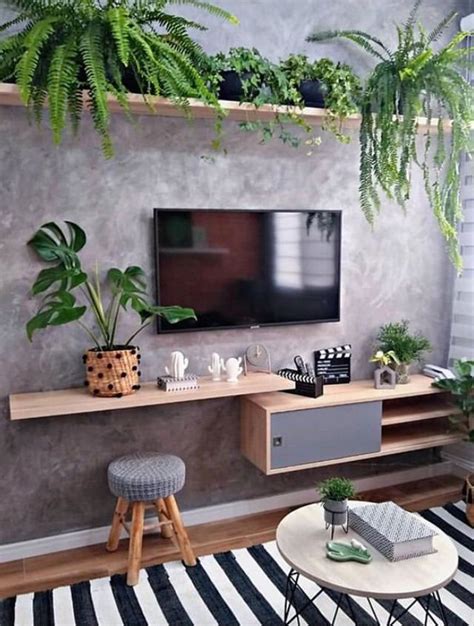 Beautiful Tv Unit Design With Plants Living Room Decor Apartment