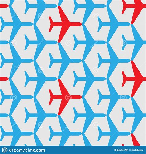 Seamless Abstract Pattern Of Blue And Red Aircraft Silhouettes Stock