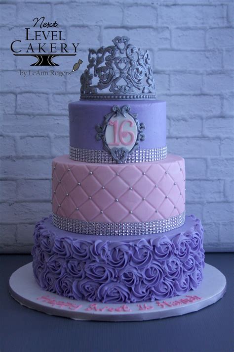 You are truly one sweet girl! purple and pink cake, silver royal icing crown | Sweet 16 ...