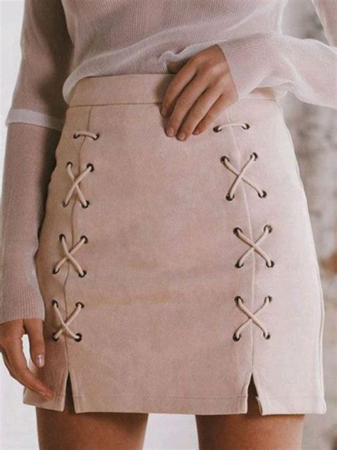 Lele S Lace Up Suede Skirt In Nude Pink Lace Up Suede Skirt Suede