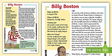 Billy Boston Fact File Teacher Made Twinkl