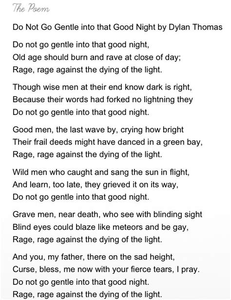 Do Not Go Gentle Into That Good Night Dylan Thomas Poems Words In