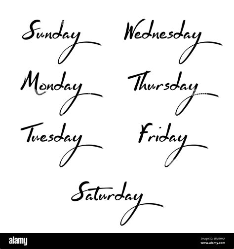 Days Of The Week Hand Drawn Ink Calligraphic Lettering Stock Vector
