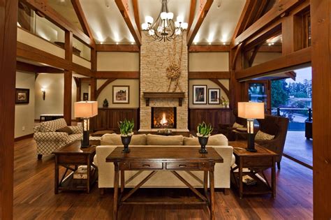 Cozy Traditional Living Room With Tall Natural Stone