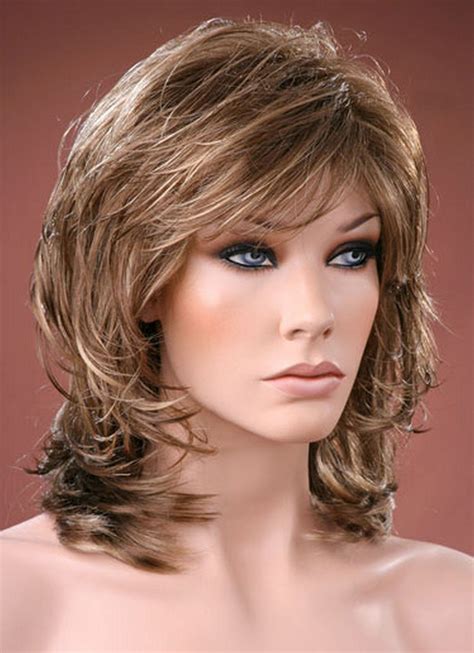 Ladies Medium Wig Tousled Layers Style Brown With Ash Blonde Highlights