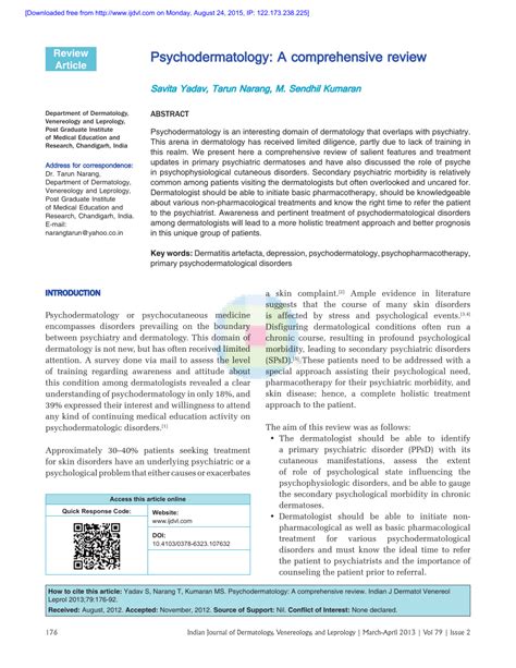 pdf psychodermatology a comprehensive review
