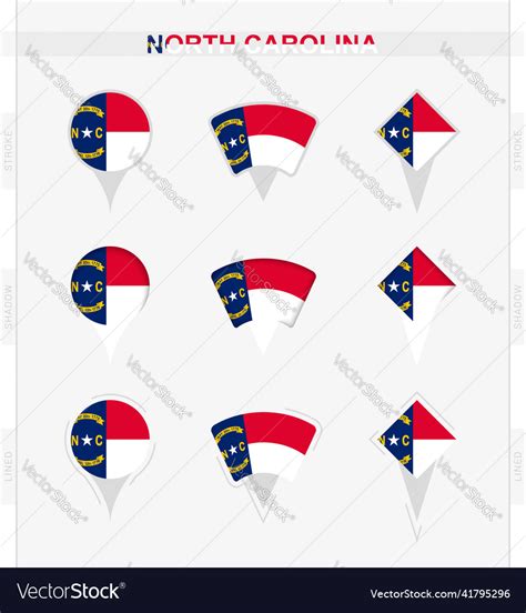 North Carolina Flag Set Of Location Pin Icons Vector Image