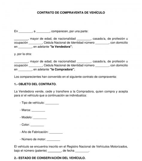 Contrato De Compraventa De Vehículo Modelo Word Y Pdf