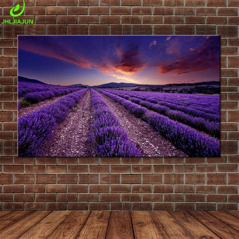 Canvas Lavender Field Poster Sunset Glow Purple Landscape Pictures Wall