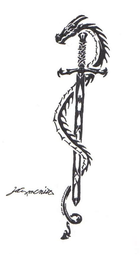 Crossed swords and celtic cross tattoo design » tattoo ideas. Long Tribal Dragon With Sword Tattoo Design | Celtic sword ...