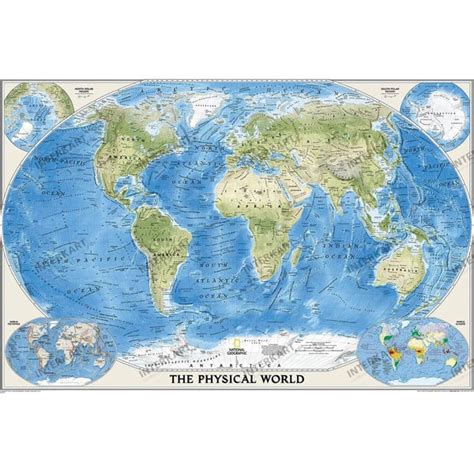 National Geographic Mappa Del Mondo Planisfero Fisico Con Mari In Rilievo