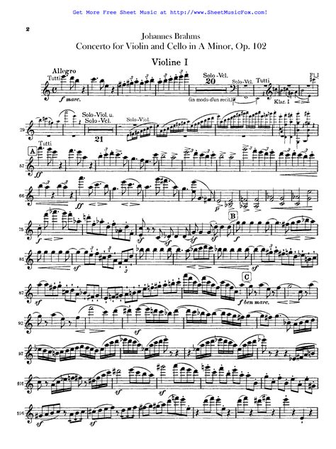 Free Sheet Music For Concerto For Violin And Cello Op102 Brahms Johannes By Johannes Brahms