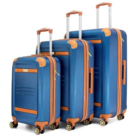 19v69 Italia Vintage 3 Piece Expandable Spinner Luggage Set Blue