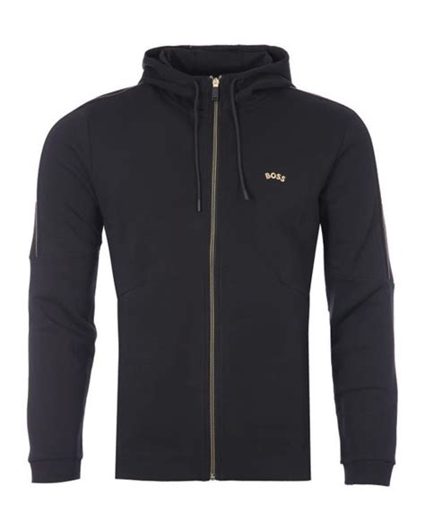 Boss By Hugo Boss Cotton Saggy Logo And Seasonal Pattern Zip Up Hoodie In Black Blue For Men Lyst