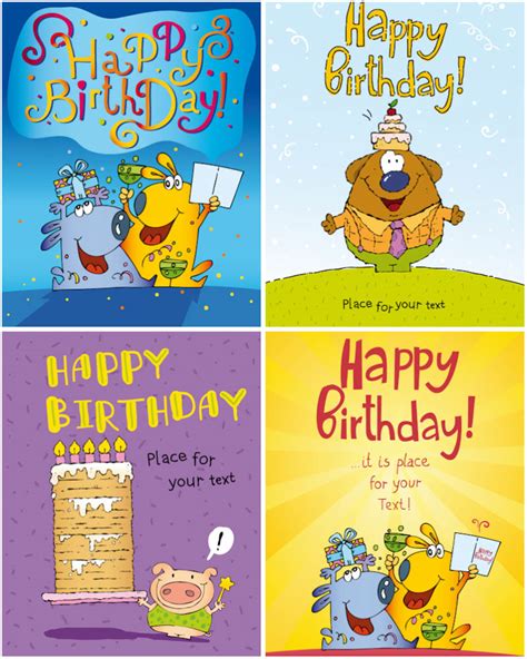 Funny Animals On Birthday Cards Vector Free Download Vectorpicfree