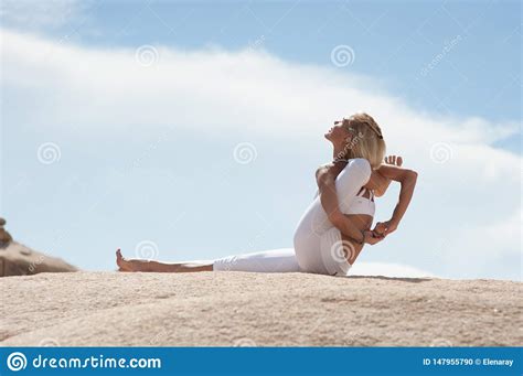 Desert Yoga Woman Leg Behind The Head Pose Stock Photo Image Of