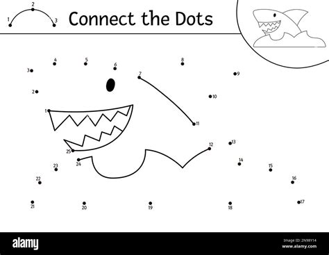 Vector Dot To Dot And Color Activity With Cute Shark Treasure Island