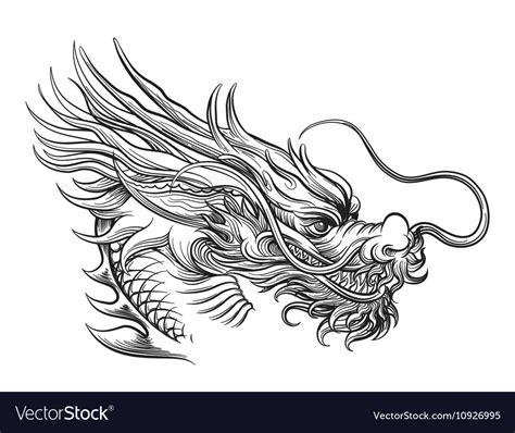 Hand Drawn Chinese Dragon Head Royalty Free Vector Image