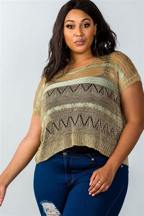 Gold Metallic Knitted Top Plus Size Fashion Fashion Fashion Trends Curvy